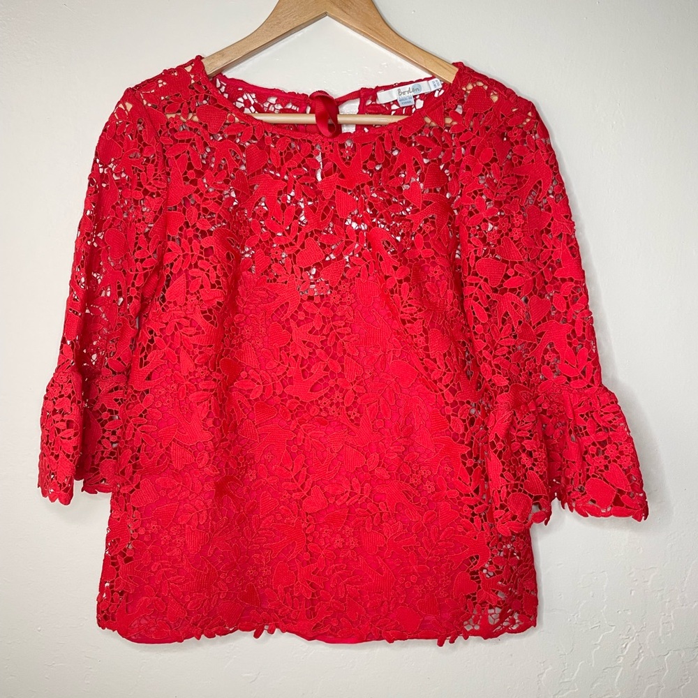 Boden lace overlay bell sleeve blouse